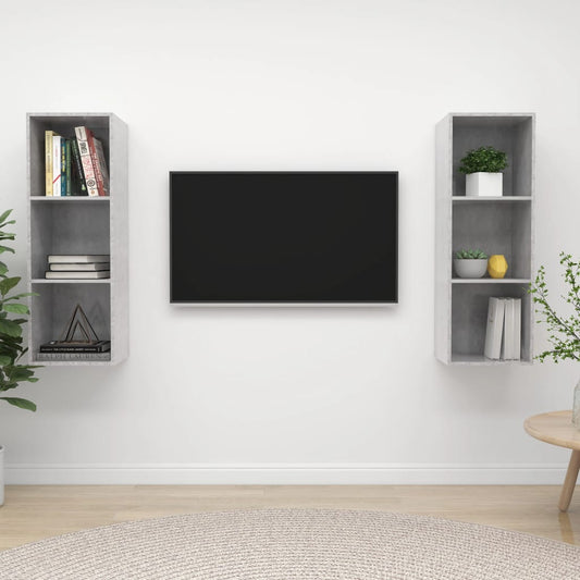 2 db betonszürke szerelt fa falra szerelhető TV-szekrény