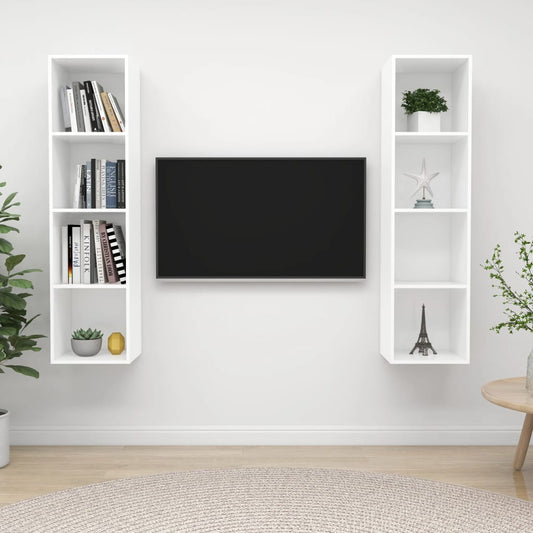 2 db fehér szerelt fa falra szerelhető TV-szekrény