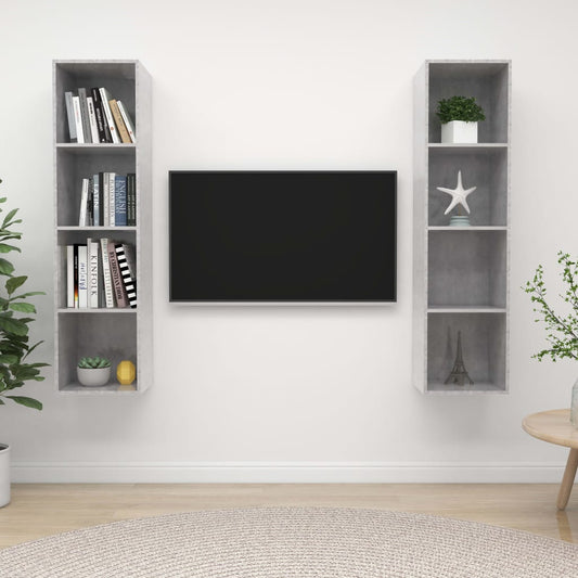 2 db betonszürke szerelt fa falra szerelhető TV-szekrény