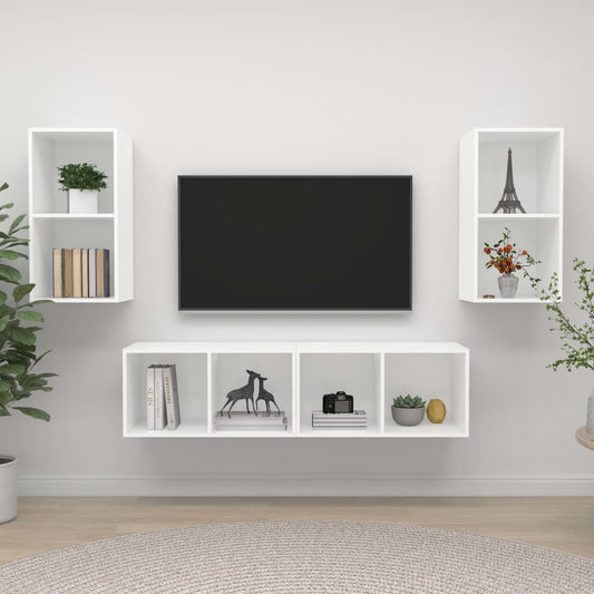 4 db fehér szerelt fa falra szerelhető TV-szekrény