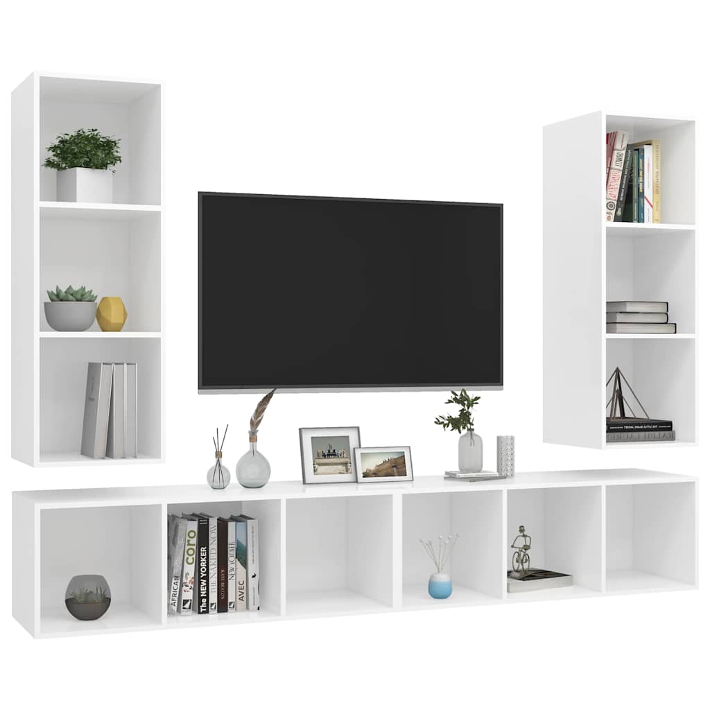 4 db fehér szerelt fa falra szerelhető TV-szekrény