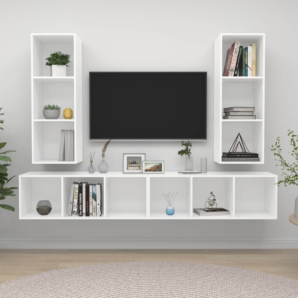 4 db fehér szerelt fa falra szerelhető TV-szekrény