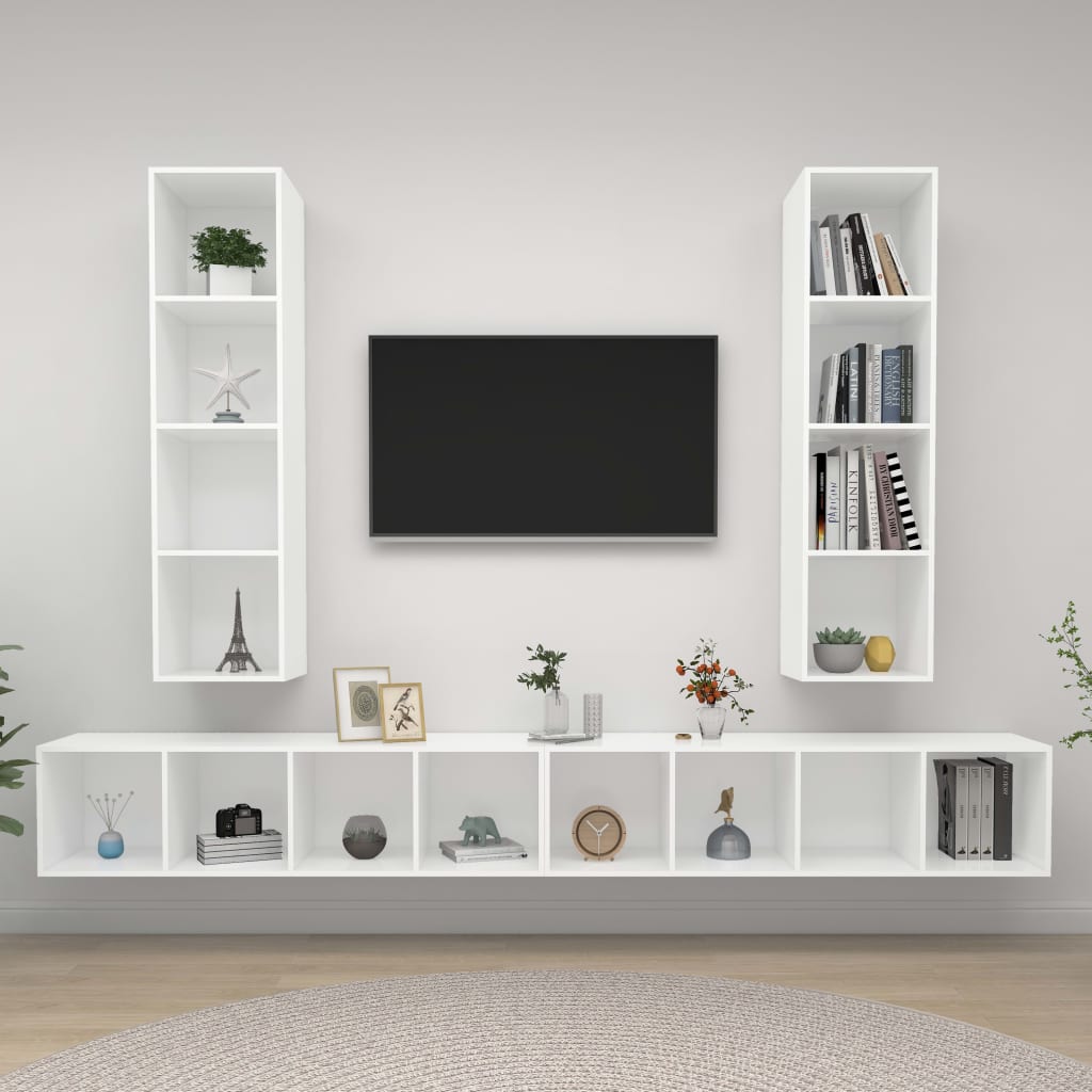 4 db fehér szerelt fa falra szerelhető TV-szekrény