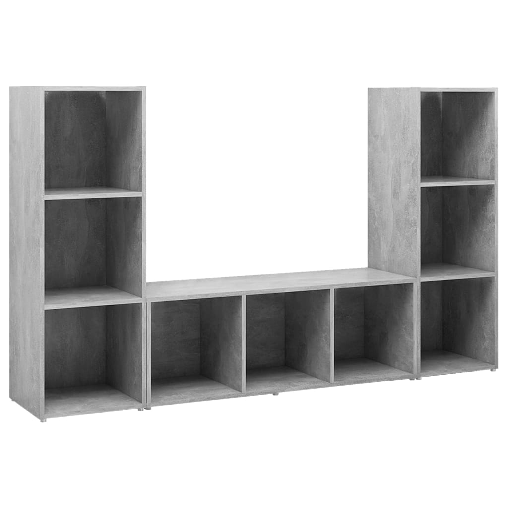 3 db betonszürke szerelt fa TV-szekrény 107 x 35 x 37 cm