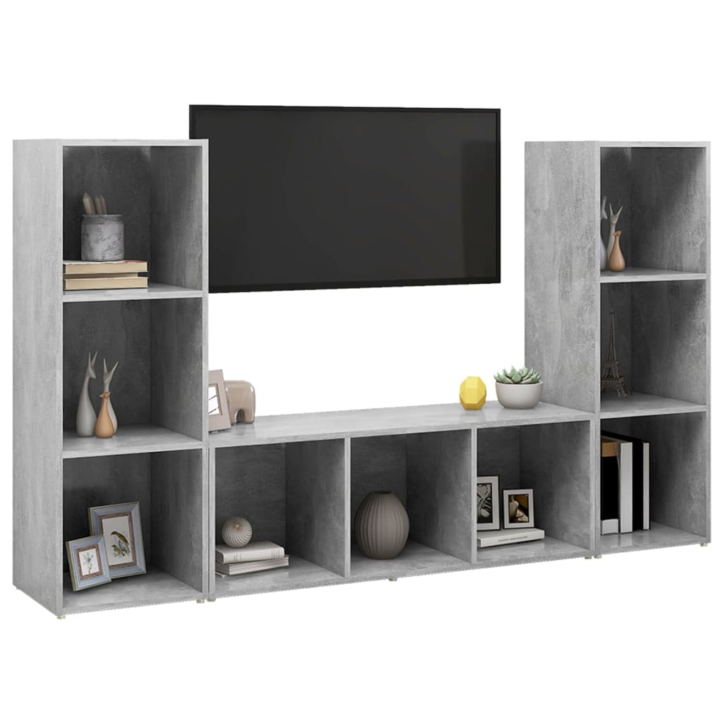 3 db betonszürke szerelt fa TV-szekrény 107 x 35 x 37 cm