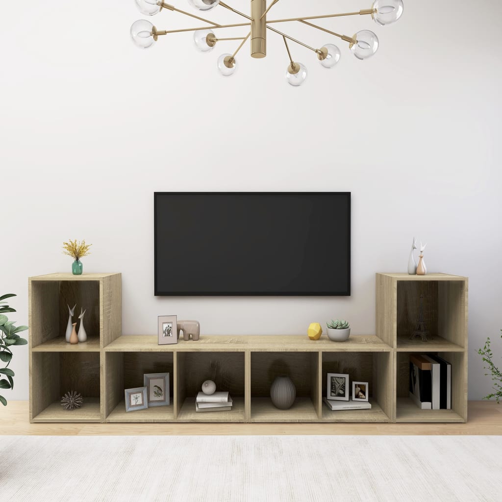 4 db sonoma tölgy színű szerelt fa TV-szekrény 72x35x36,5 cm
