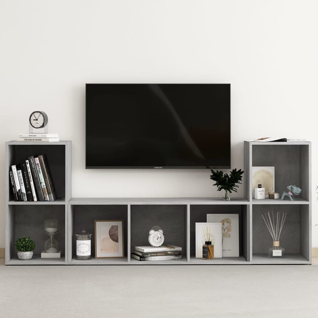 3 részes betonszürke szerelt fa TV-szekrény szett