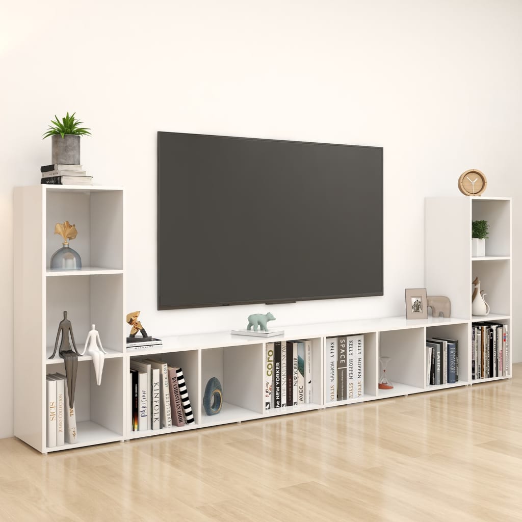 4 db fehér szerelt fa TV-szekrény 107 x 35 x 37 cm