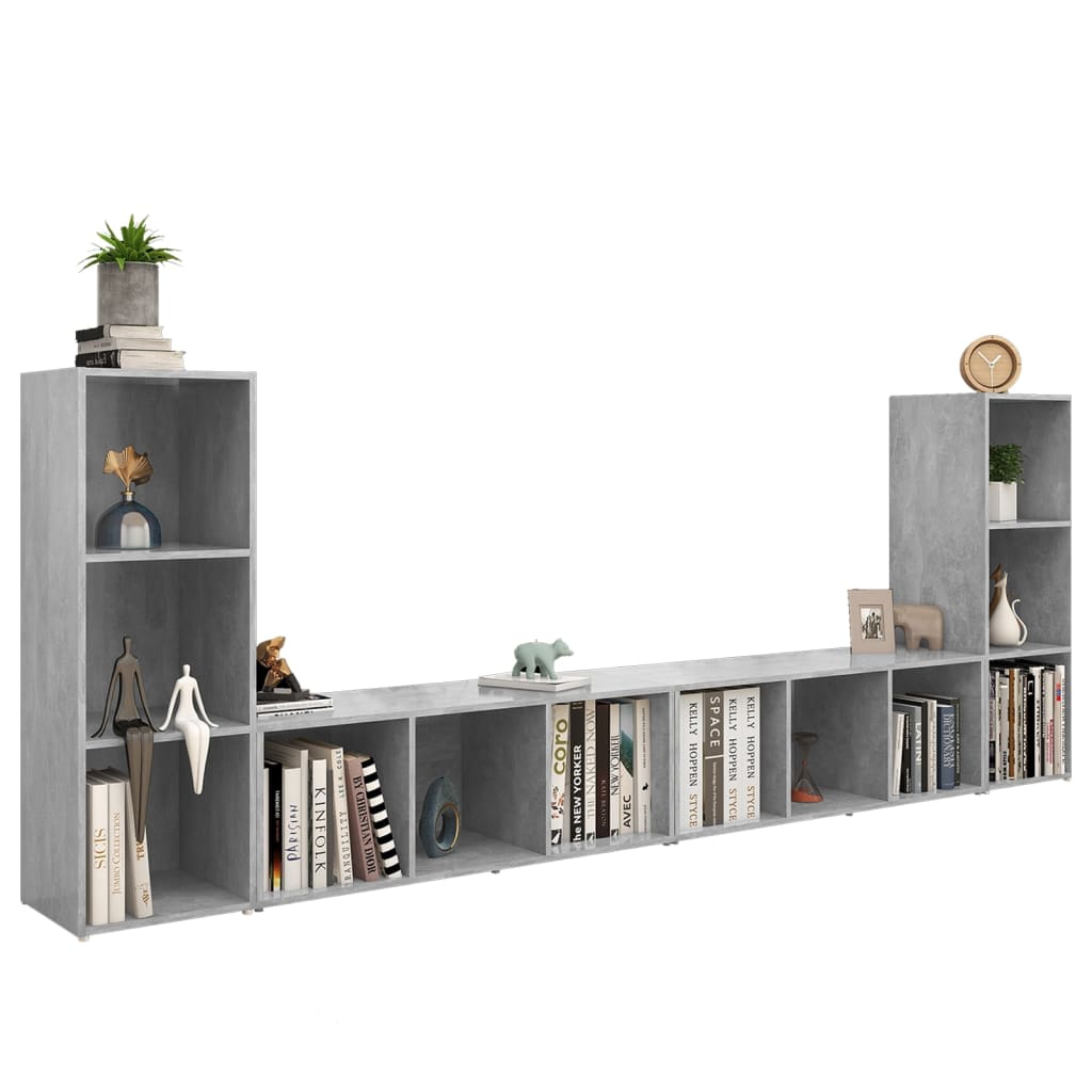 4 db betonszürke szerelt fa TV-szekrény 107 x 35 x 37 cm