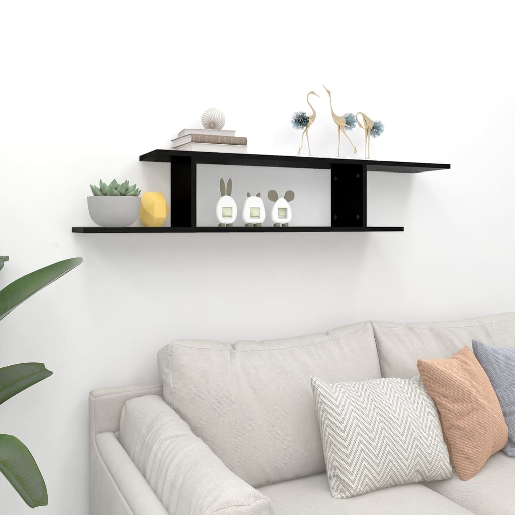 fekete szerelt fa falra szerelhető TV-polc 125 x 18 x 23 cm