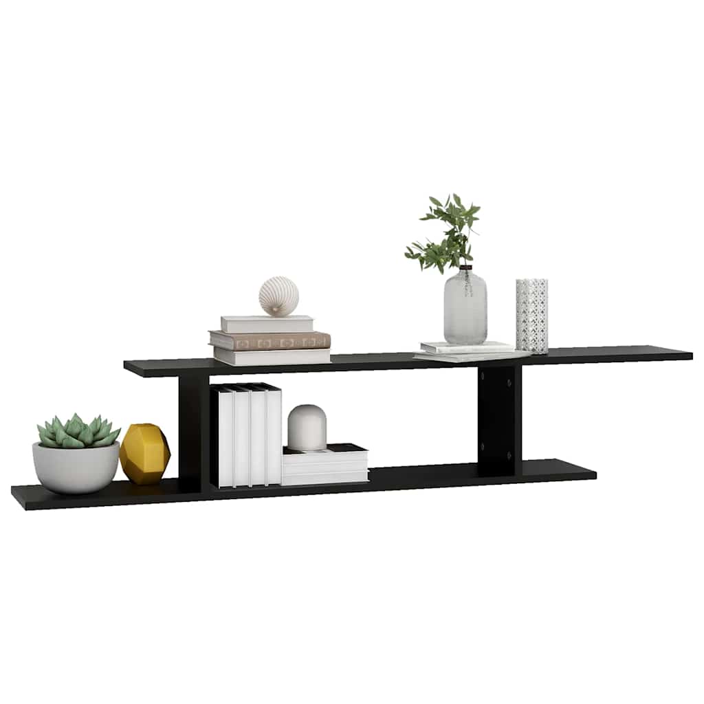 fekete szerelt fa falra szerelhető TV-polc 125 x 18 x 23 cm