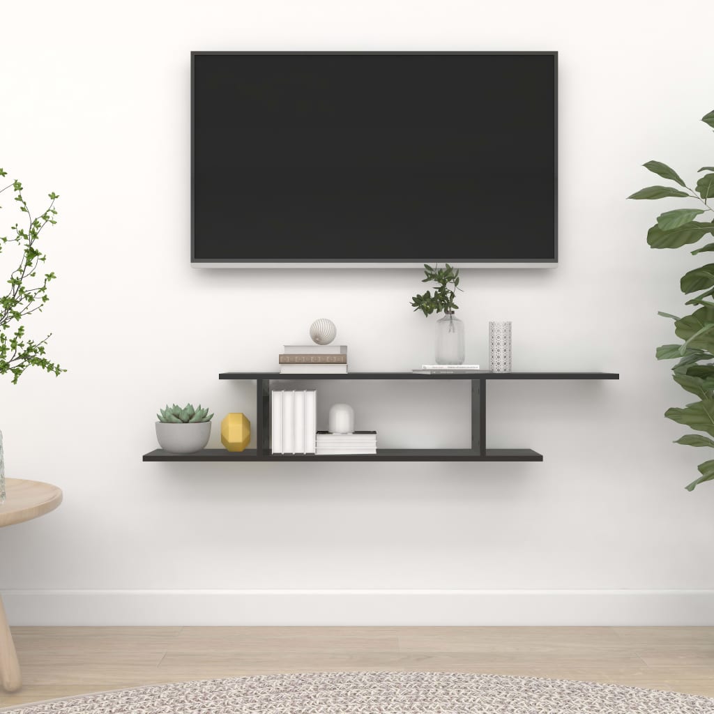 fekete szerelt fa falra szerelhető TV-polc 125 x 18 x 23 cm