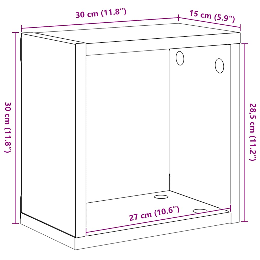 2 db betonszürke fali kockapolc 30 x 15 x 30 cm