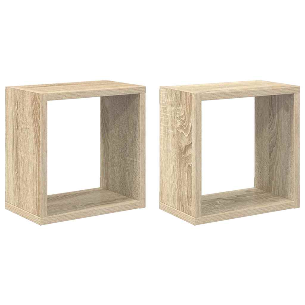 2 db sonoma-tölgyszínű forgácslap fali kockapolc 26x15x26 cm
