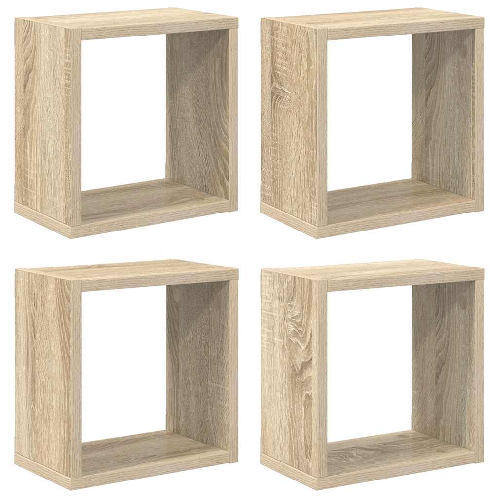 4 db sonoma tölgy színű szerelt fa fali kockapolc 26x15x26 cm