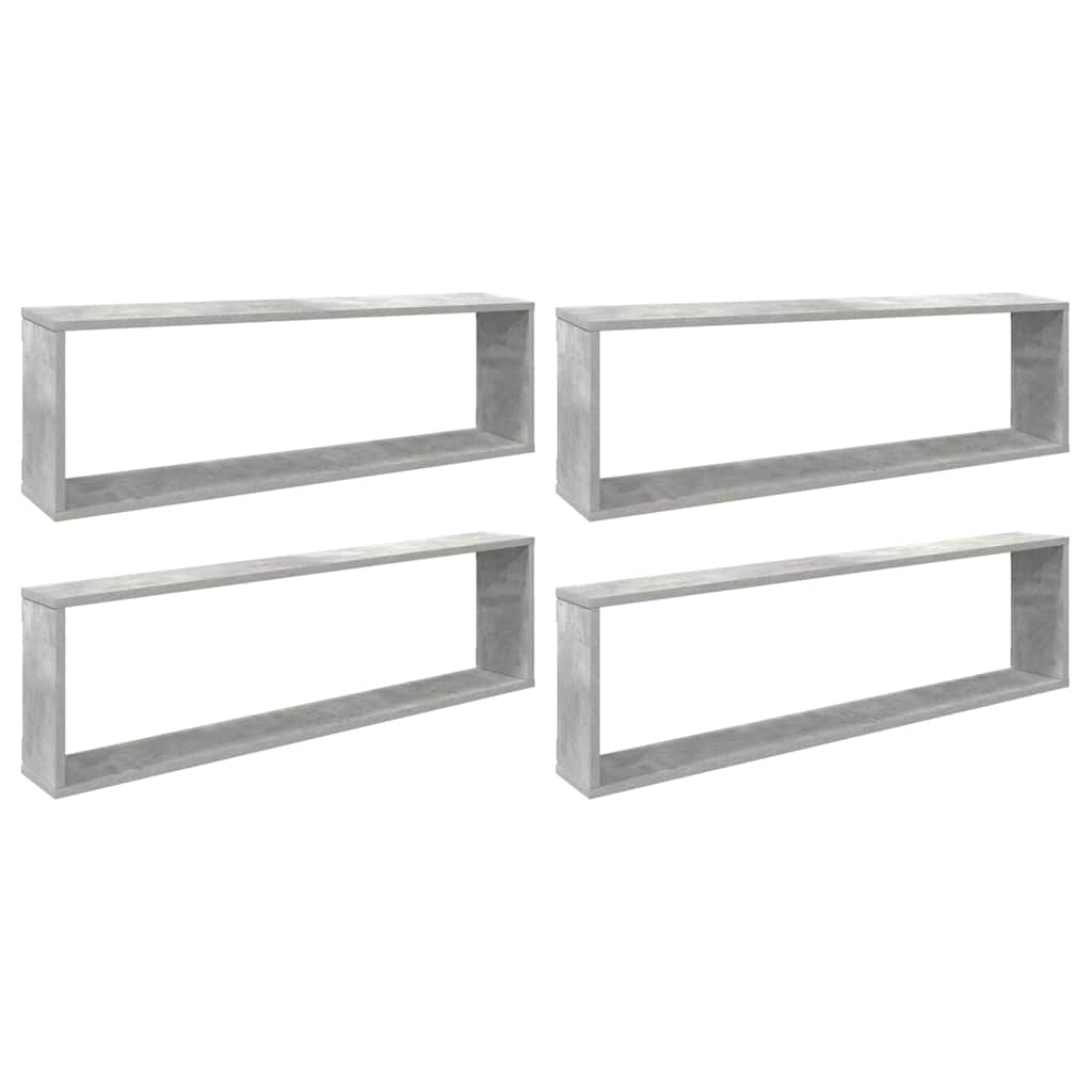 4 db betonszürke szerelt fa fali polc 100 x 15 x 30 cm