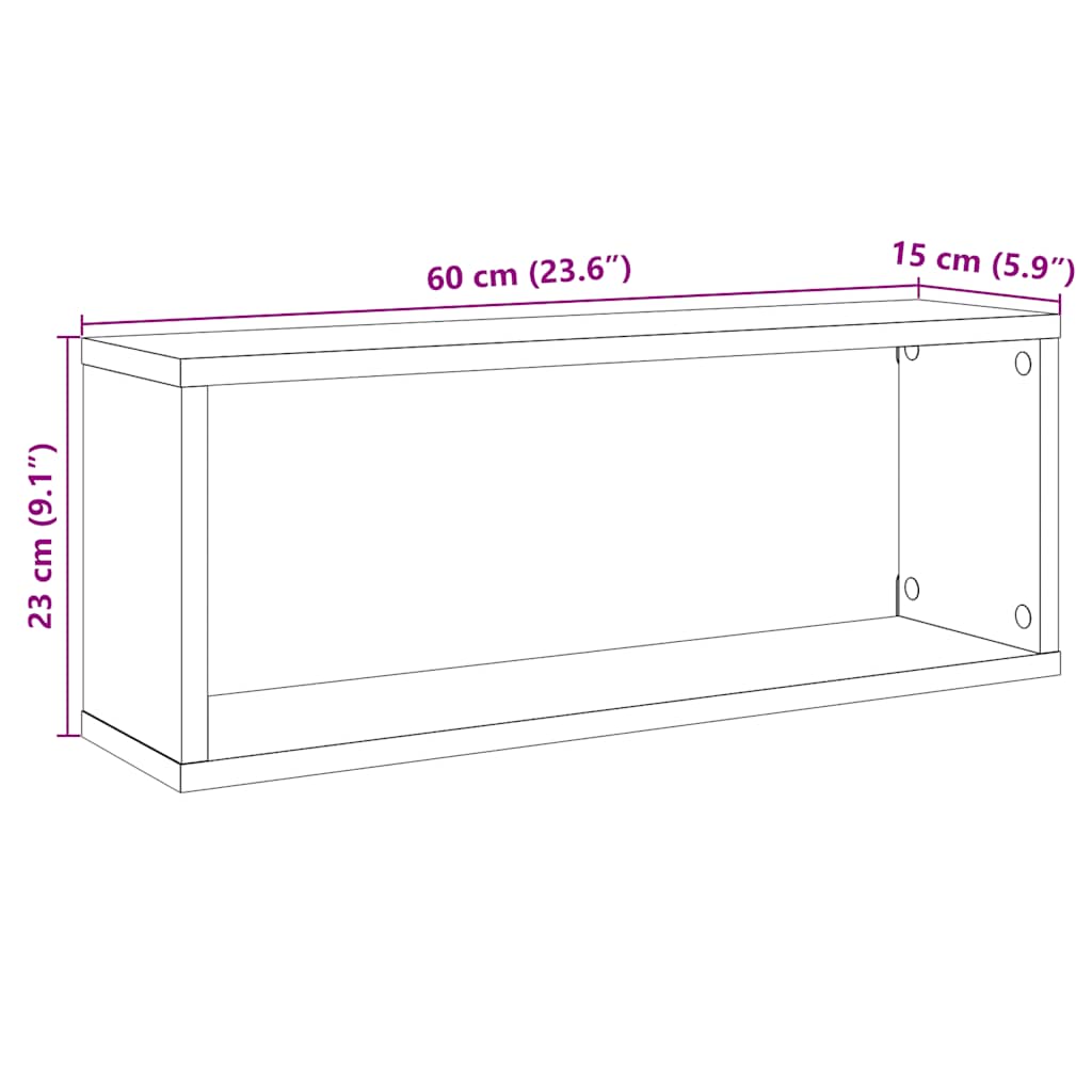 6 db fehér szerelt fa négyszögű fali polc 60 x 15 x 23 cm