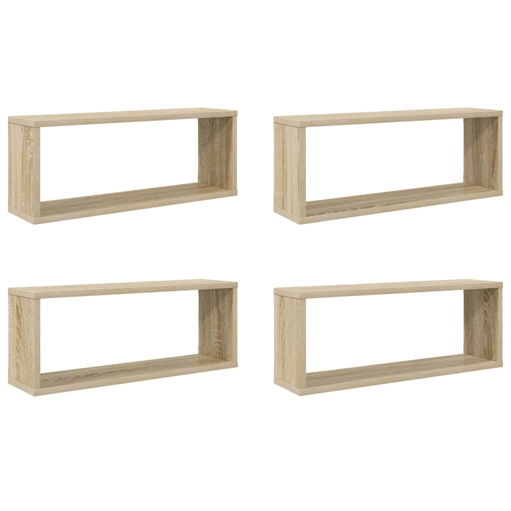 4 db sonoma tölgy szerelt fa négyszögű fali polc 60x15x23cm