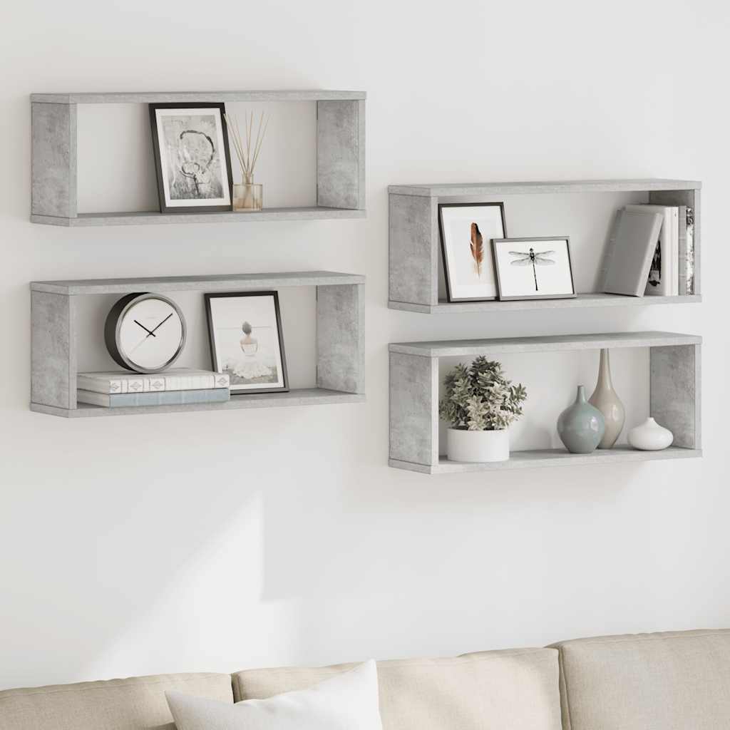 4 db betonszürke szerelt fa négyszögű fali polc 60 x 15 x 23 cm