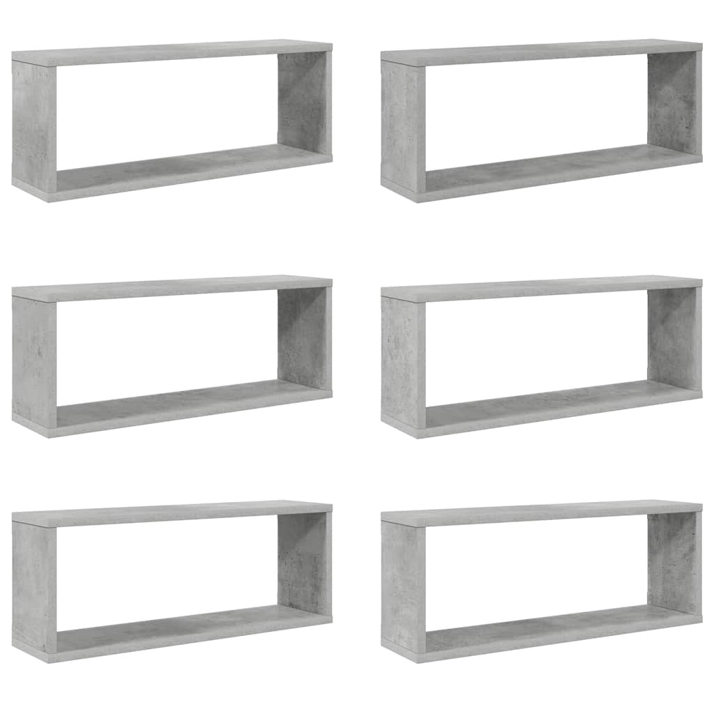 6 db betonszürke szerelt fa négyszögű fali polc 60 x 15 x 23 cm