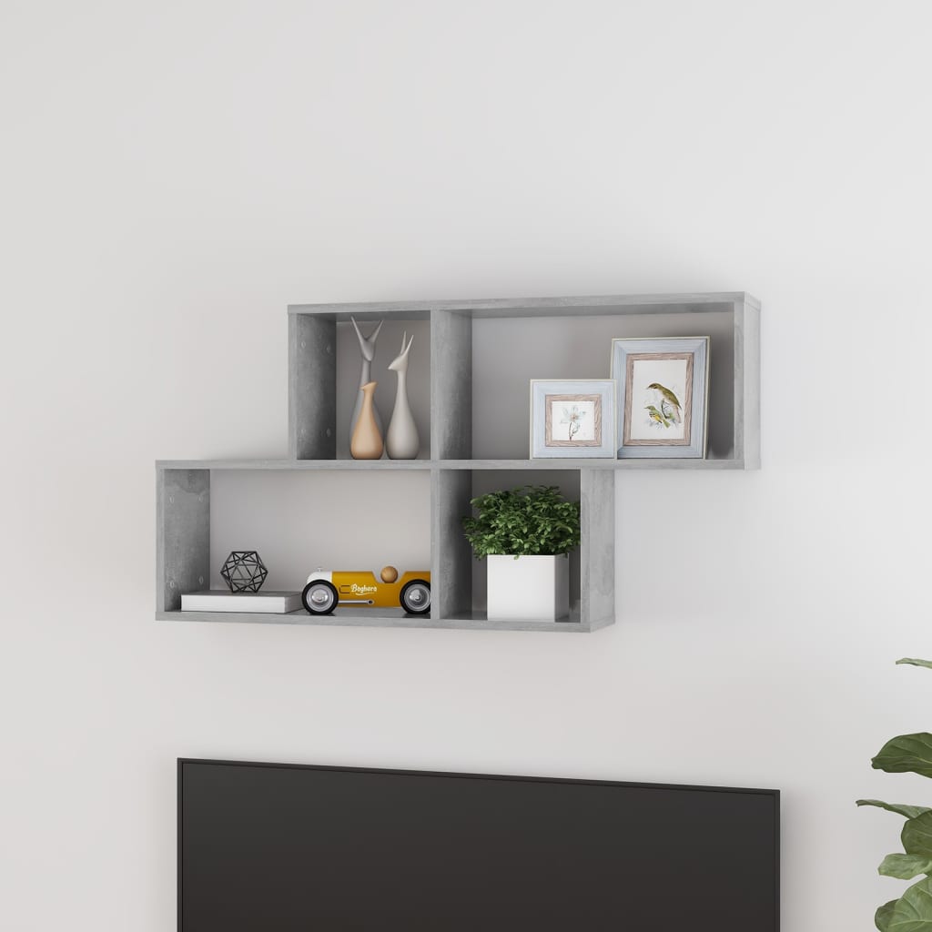 betonszürke szerelt fa fali polc 100 x 18 x 53 cm