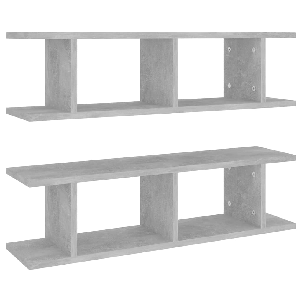 2 db betonszürke szerelt fa fali polc 75 x 18 x 20 cm