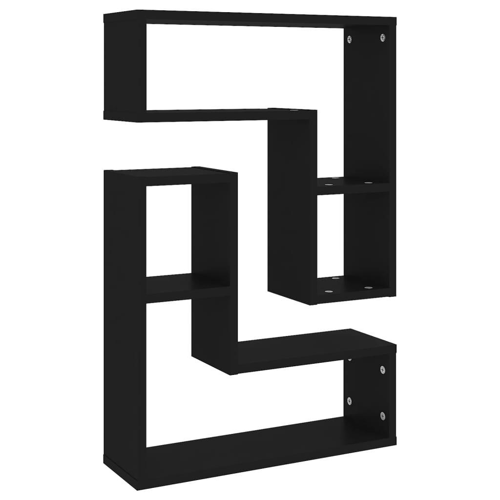 2 db fekete forgácslap fali polc 50 x 15 x 50 cm
