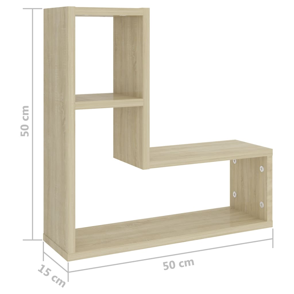 2 db sonoma tölgy színű szerelt fa fali polc 50 x 15 x 50 cm