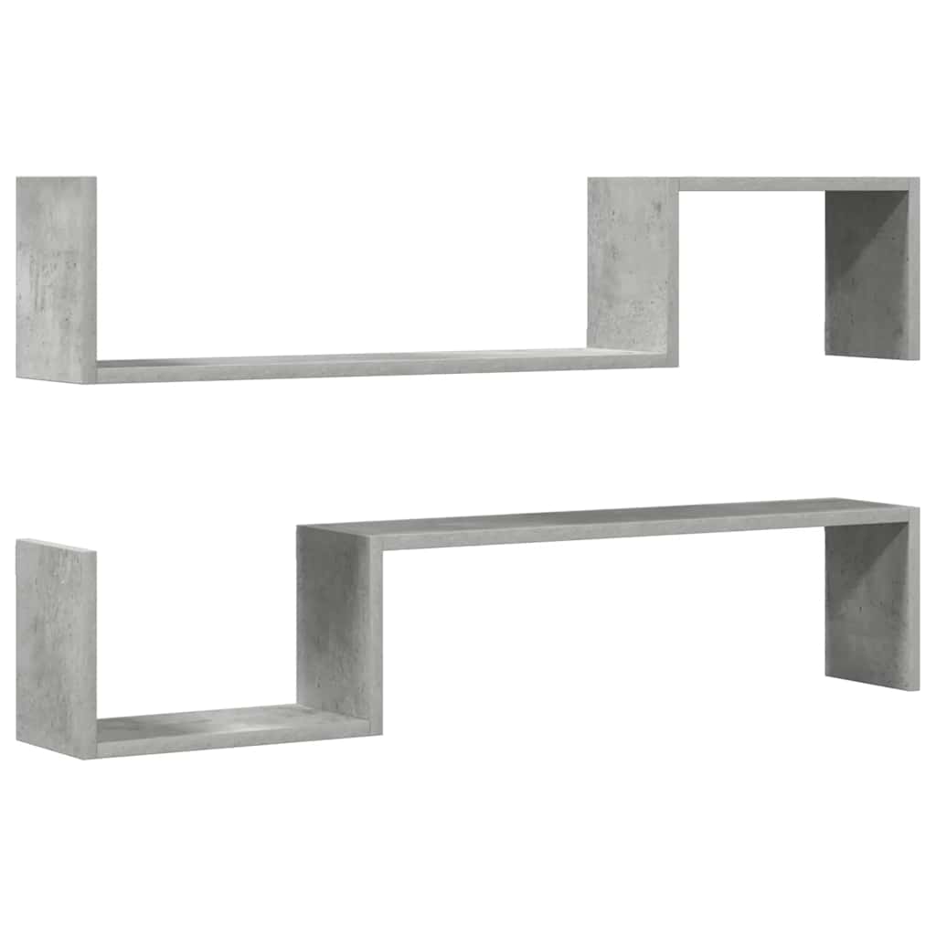 2 db betonszürke szerelt fa fali polc 100 x 15 x 20 cm