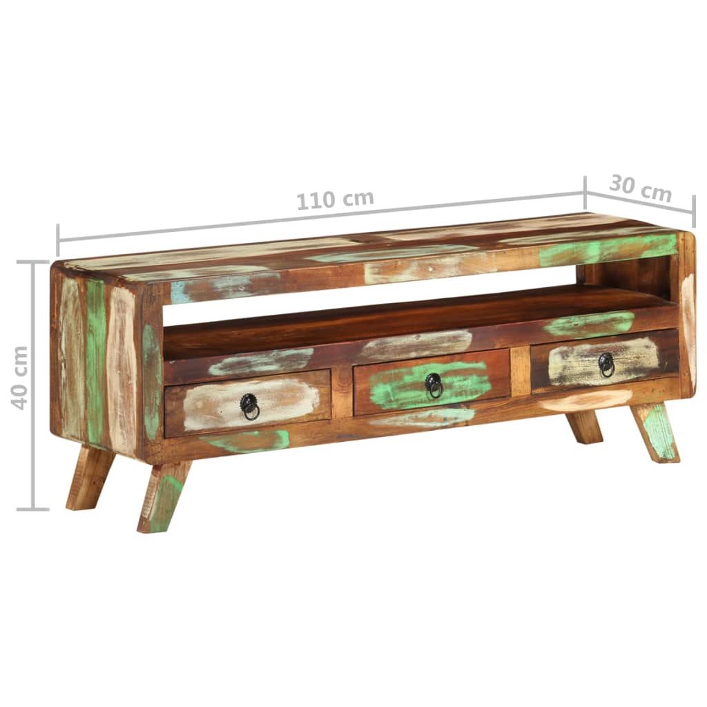 többszínű tömör újrahasznosított fa TV-szekrény 110x30x40 cm