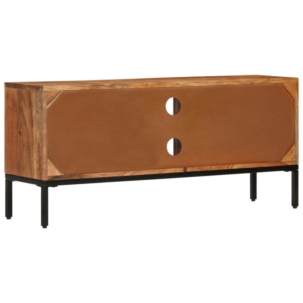 mézbarna és szürke tömör akácfa TV-szekrény 110 x 30 x 50 cm