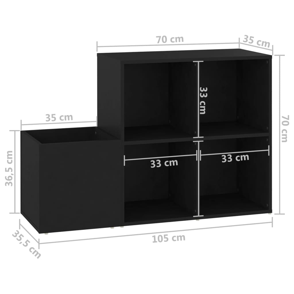 fekete szerelt fa előszobai cipősszekrény 105 x 35,5 x 70 cm