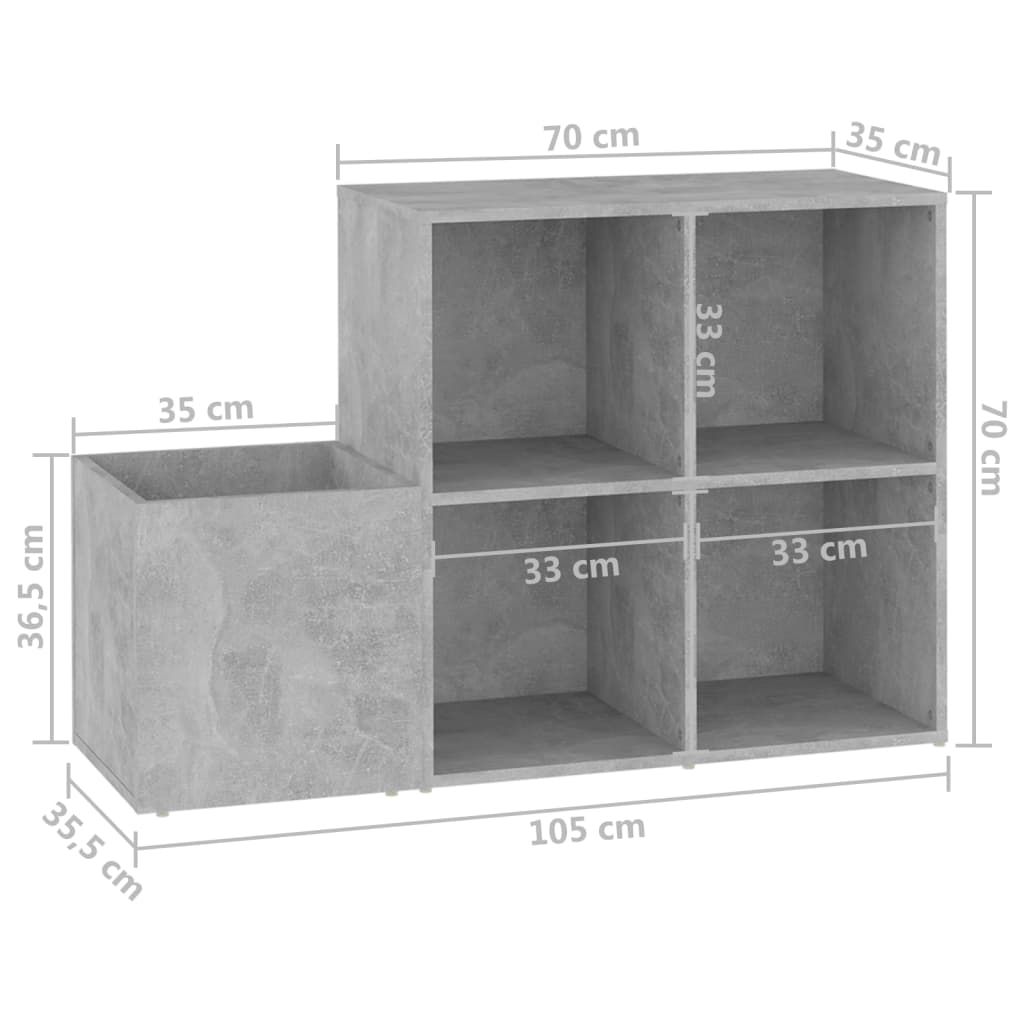 betonszürke szerelt fa előszobai cipősszekrény 105x35,5x70 cm
