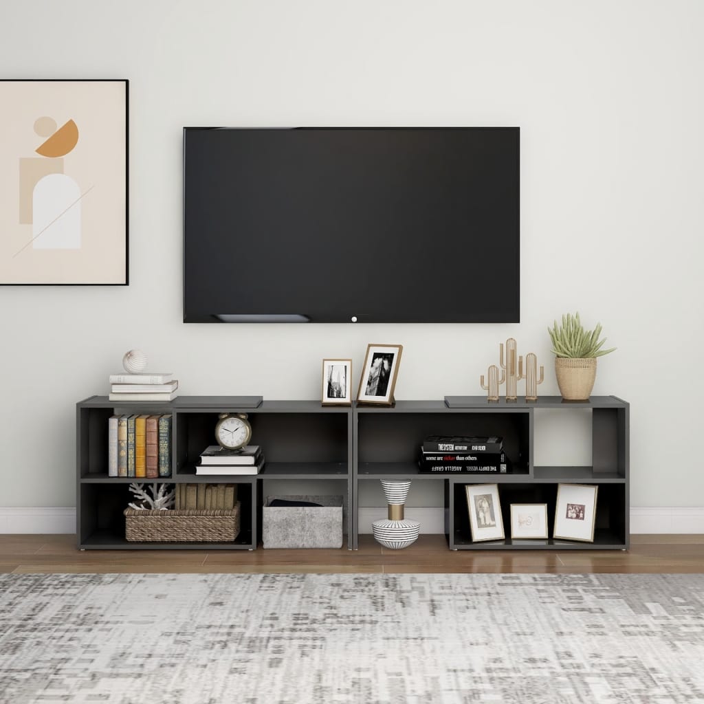 magasfényű szürke szerelt fa TV-szekrény 149 x 30 x 52 cm