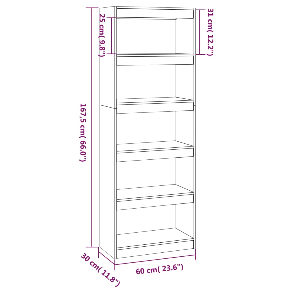 fekete fenyőfa könyvszekrény/térelválasztó 60 x 30 x 167,5 cm