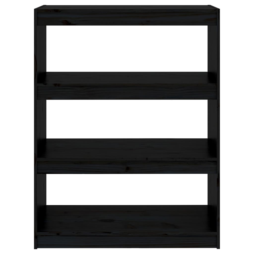 fekete tömör fenyőfa könyvszekrény/térelválasztó 80x30x103,5 cm