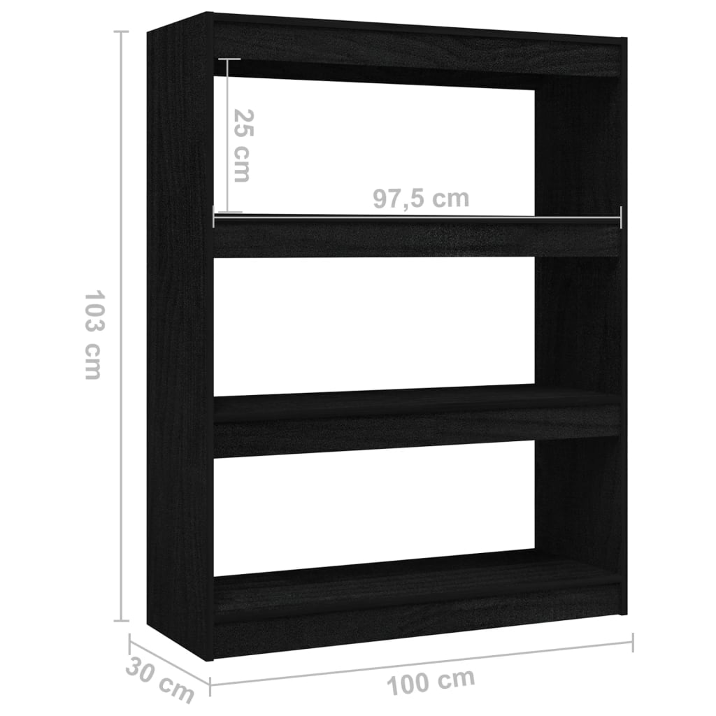 fekete tömör fenyőfa könyvszekrény/térelválasztó 100 x 30 x 103 cm
