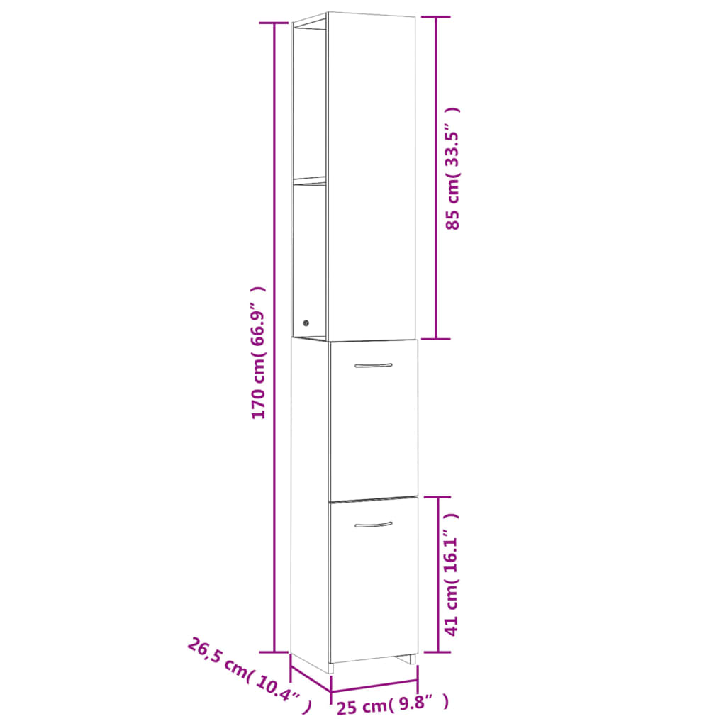 betonszürke szerelt fa fürdőszobaszekrény 25x26,5x170 cm
