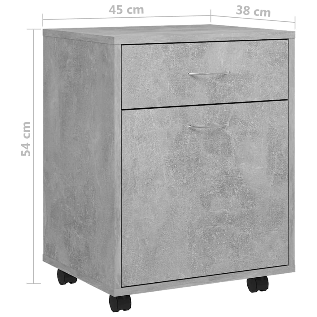 betonszürke szerelt fa kerekes szekrény 45 x 38 x 54 cm