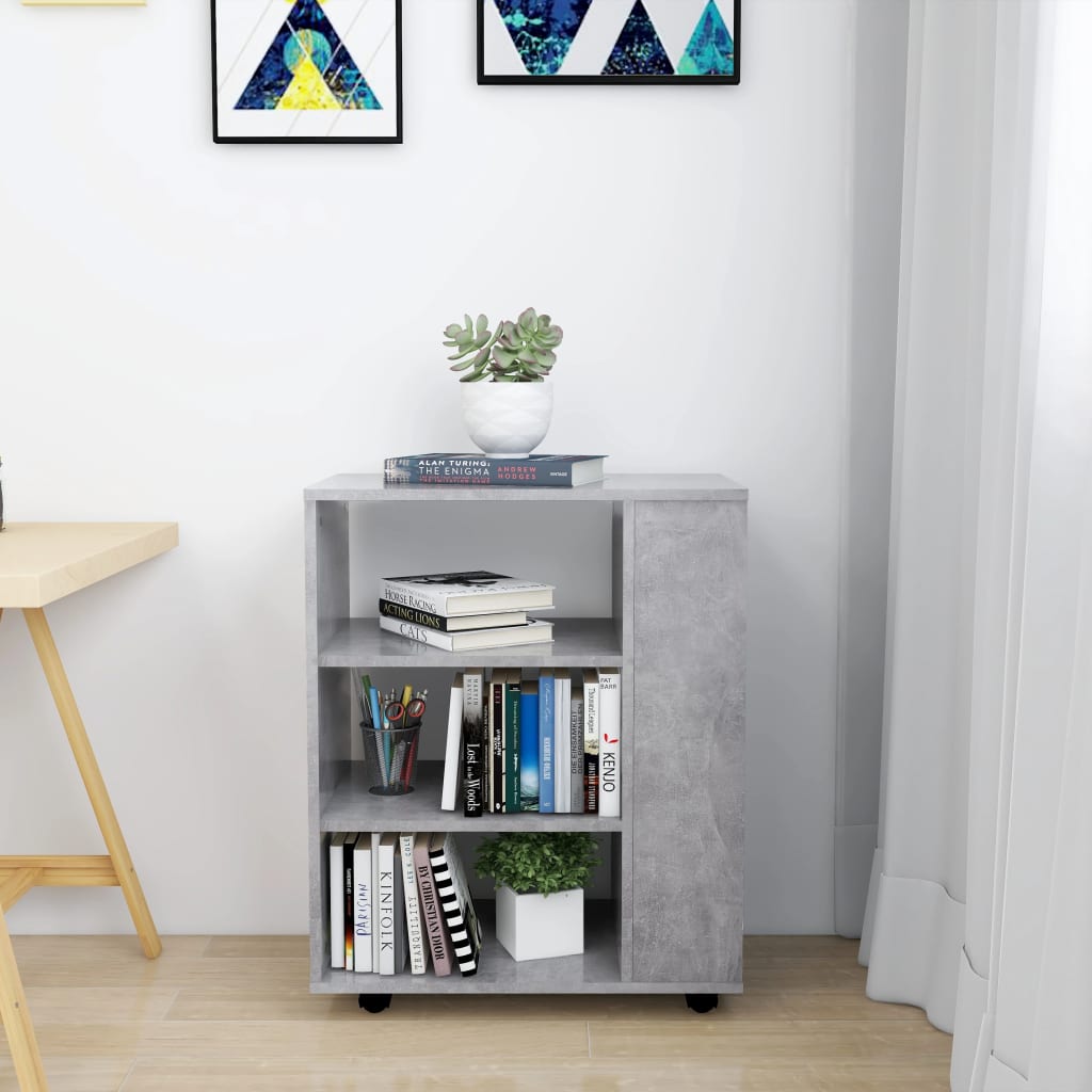 betonszürke szerelt fa kerekes szekrény 60 x 35 x 75 cm