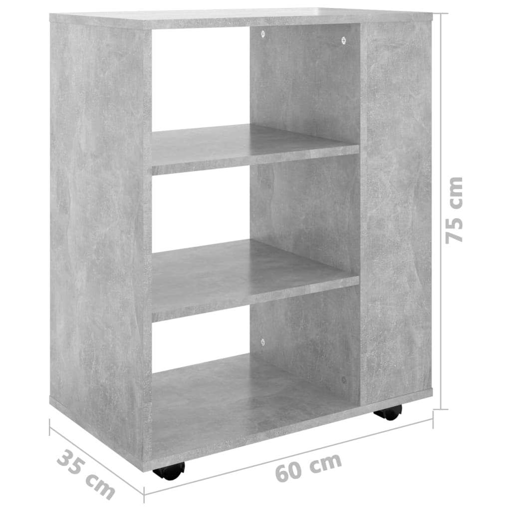 betonszürke szerelt fa kerekes szekrény 60 x 35 x 75 cm