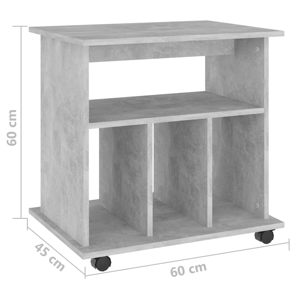 betonszürke szerelt fa kerekes szekrény 60 x 45 x 60 cm