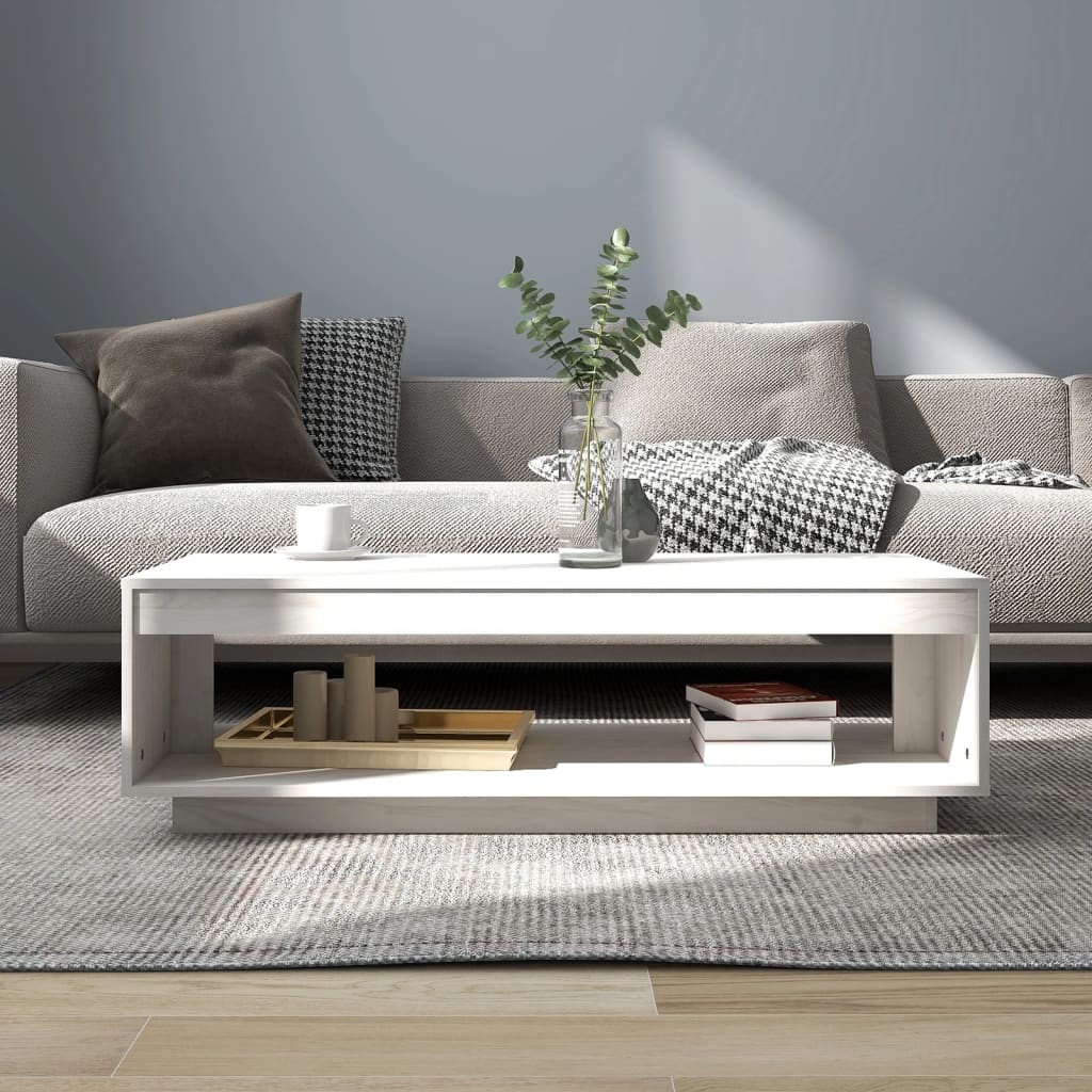 fehér tömör fenyőfa dohányzóasztal 110 x 50 x 33,5 cm