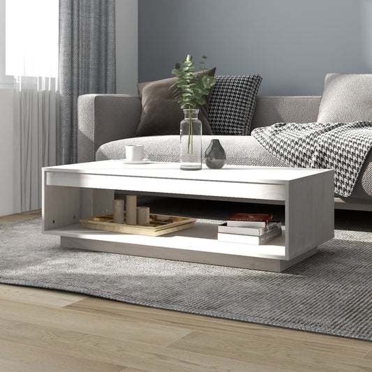 fehér tömör fenyőfa dohányzóasztal 110 x 50 x 33,5 cm