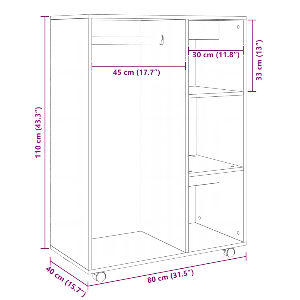 fekete szerelt fa ruhásszekrény 80 x 40 x 110 cm