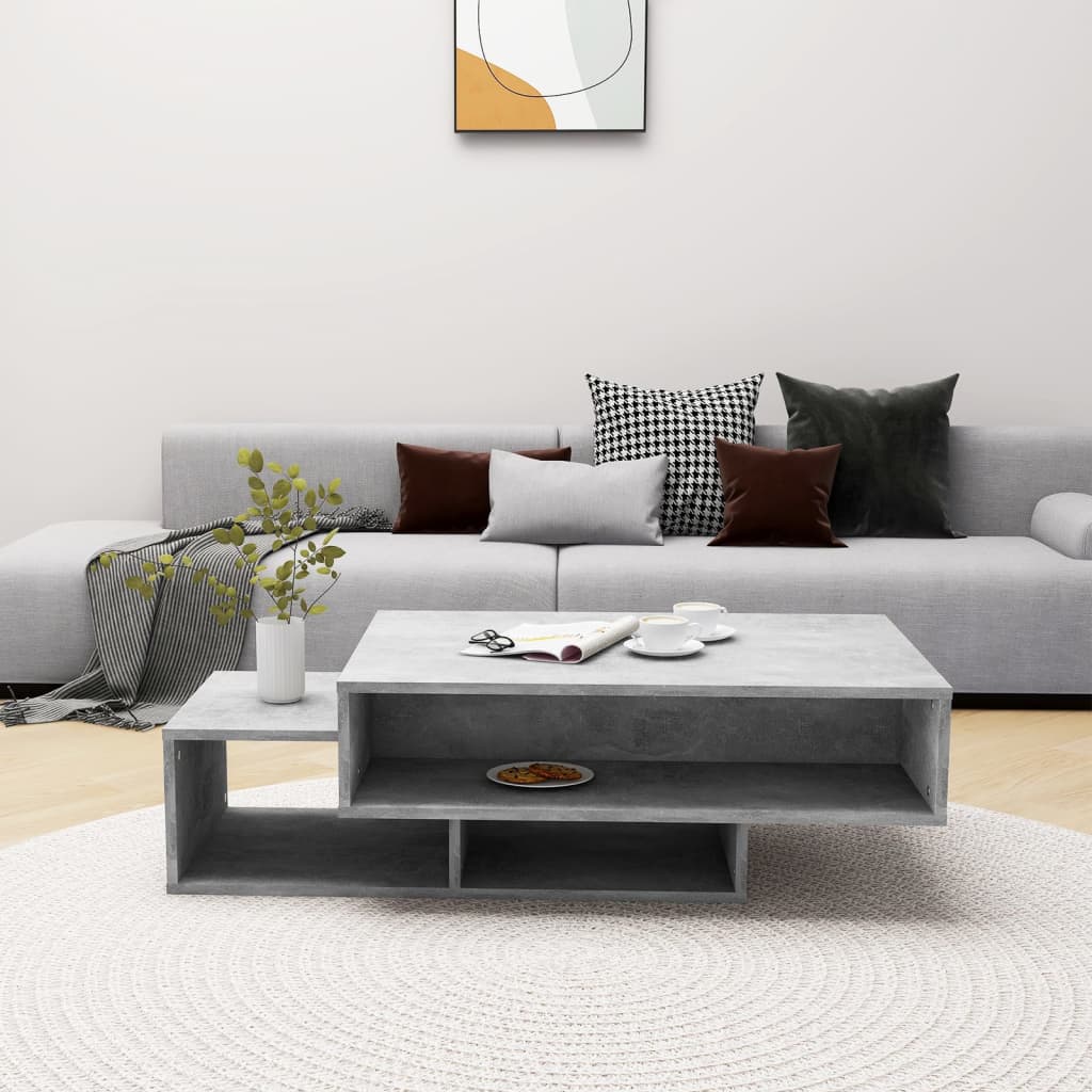 betonszürke szerelt fa dohányzóasztal 105 x 55 x 32 cm