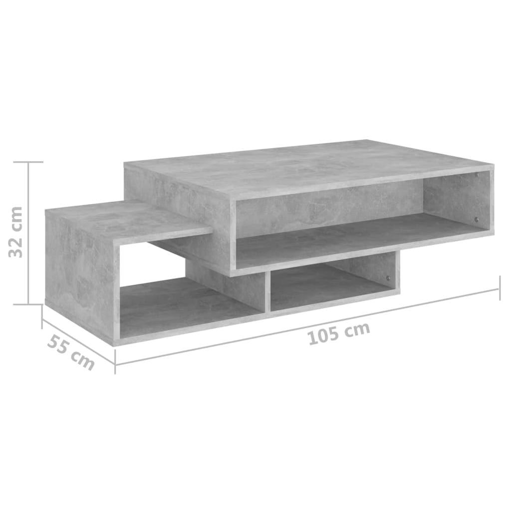betonszürke szerelt fa dohányzóasztal 105 x 55 x 32 cm