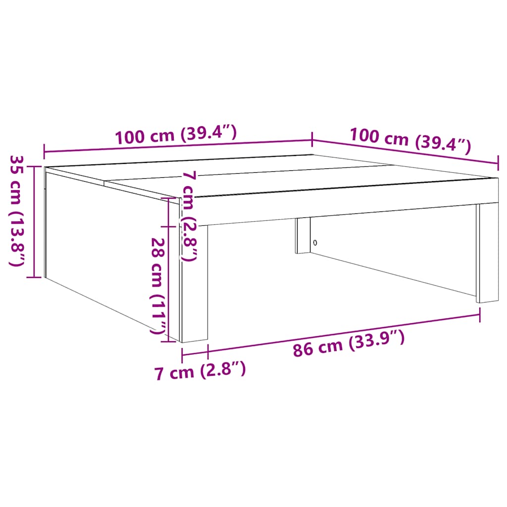 fekete szerelt fa dohányzóasztal 100 x 100 x 35 cm