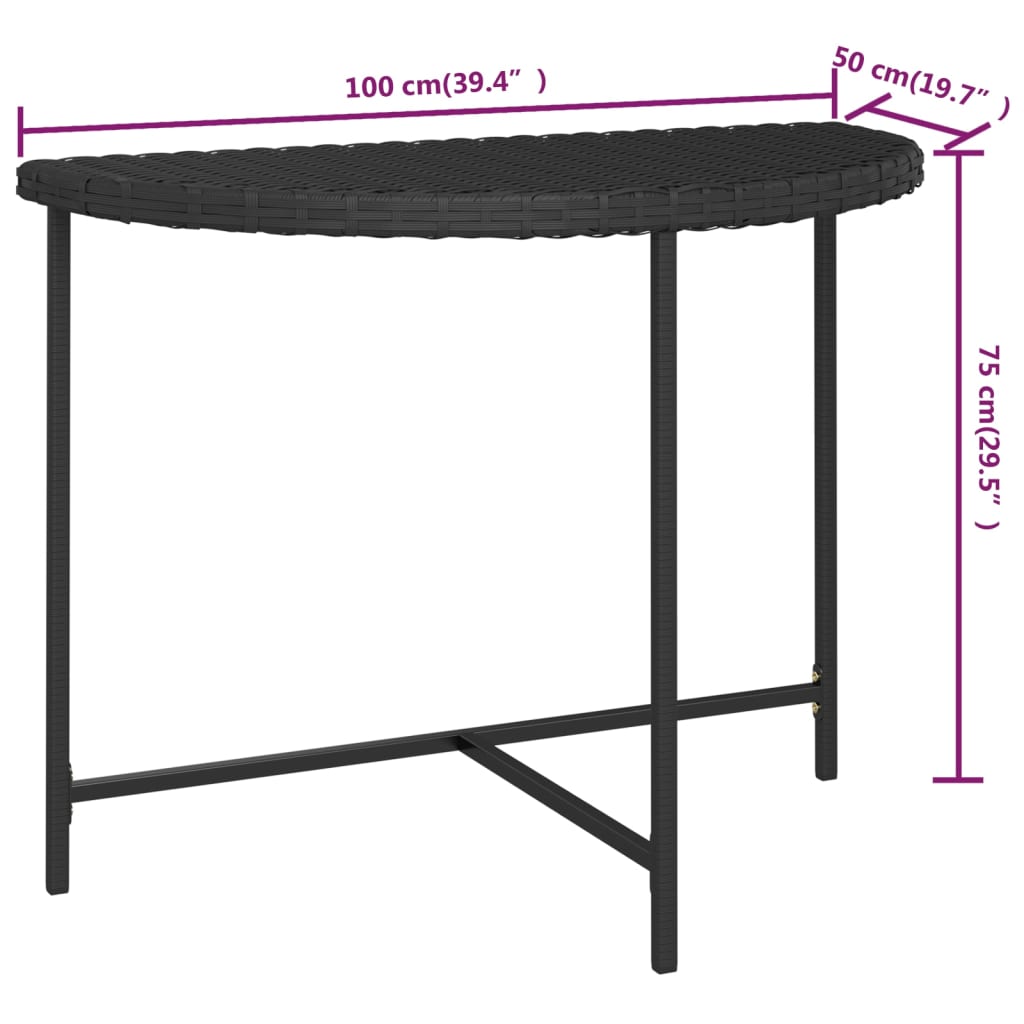 fekete polyrattan kerti asztal 100 x 50 x 75 cm