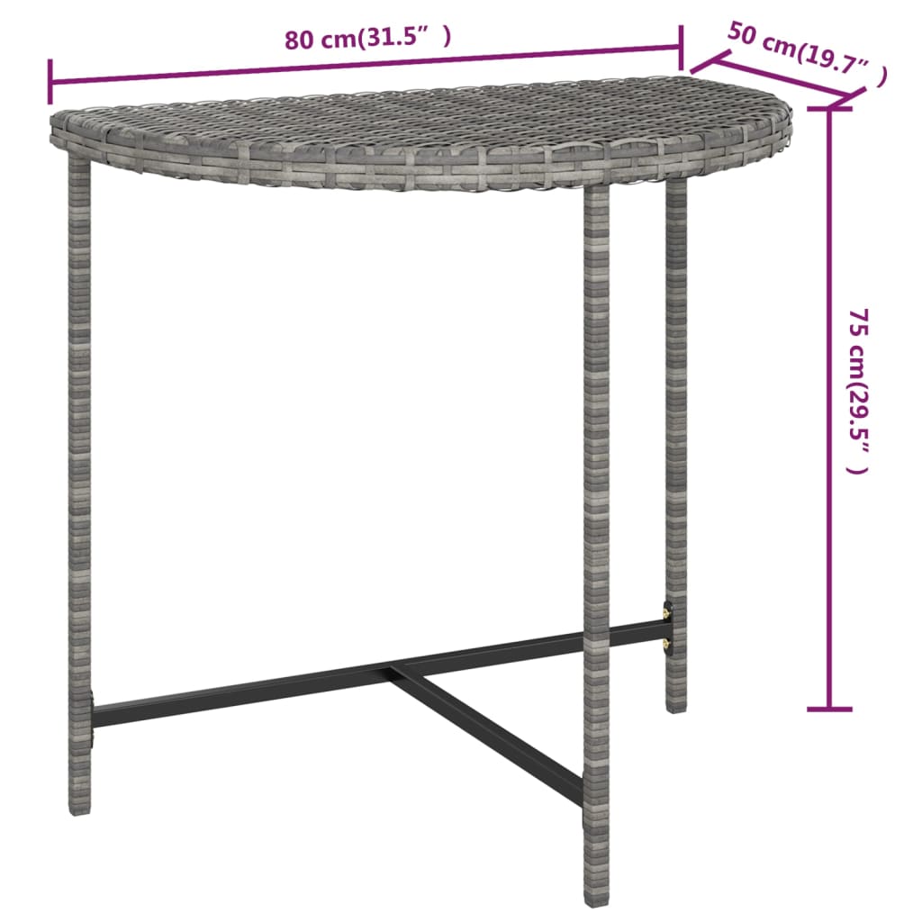 szürke polyrattan kerti asztal 80 x 50 x 75 cm